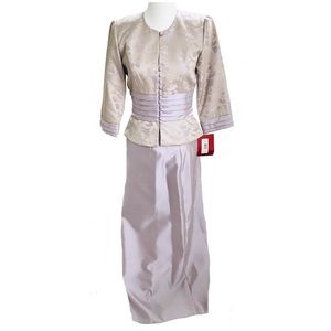 JS 3/4 Sleeve Pleated Waist Floral Satin Skirt Set